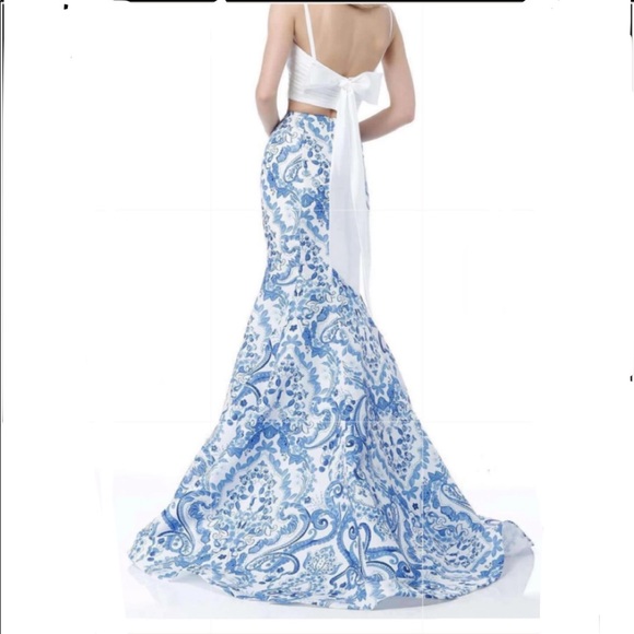 Sherri Hill Spring 2017 Collection Two Piece Mermaid Prom Dress Blue and White 4 - Picture 2 of 6